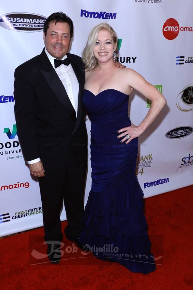 The stars of the film, Bombshell, Jeff Rector and Kelly Mullis, who is a bombshell in a beautiful Dalia MacPhee evening gown (www.daliamacphee.com). Rector is also the president and festival director of the Burbank International Film Festival. Photo courtesy of Bob Delgadillo Event Photographer