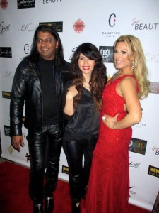 Shekhar on the red carpet with makeup artist and hair stylist extraordinaire Badri and a model