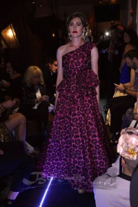 Everything's coming up roses...model in a beautiful rose printed gown