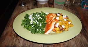 The Salmon entree with kale salad with beets, walnuts and goat cheese