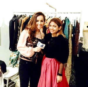 Annette Areola from NBC Live interviewing fashion designer Sai Suman at the DPA Golden Globe gift suite