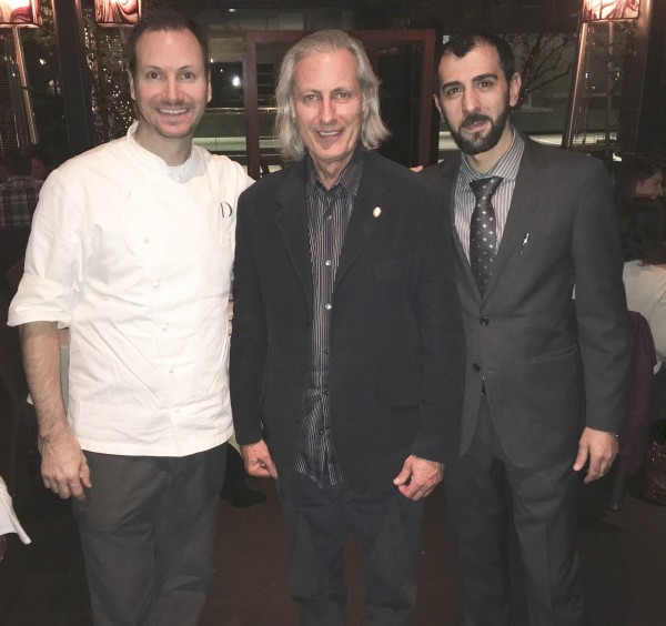 Chef de Cuisine Ian Gresik, Publisher Erwin Glaub and Assistant General Manager Vincenzo Porcu at Drago Centro in downtown Los Angeles. Photo courtesy D Brown