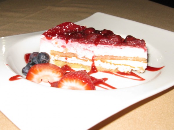 Dessert at La Traviata. This Cheese Cake Monterrosa was topped with fresh strawberries. Photo courtesy the Experience Magazine