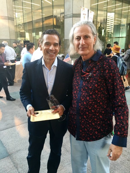 Former mayor of Los Angeles, Antonio Villagairosa (L) with publisher, Erwin Glaub (R). Photo by the Experience Magazine staff photographer 2016